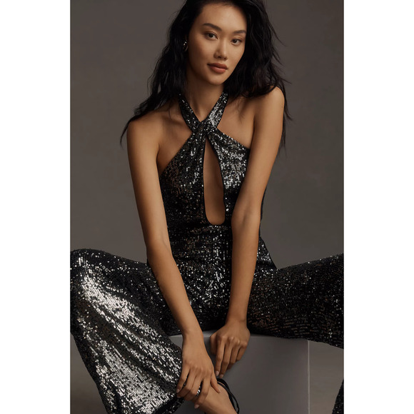 Anthropologie Maeve Sequin Halter Jumpsuit - New Size 12 - Picture 5 of 6